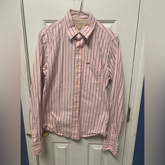 Hollister Men California Pink Stripe Size Small Button Down Shirt Long Sleeves - Picture 1 of 8